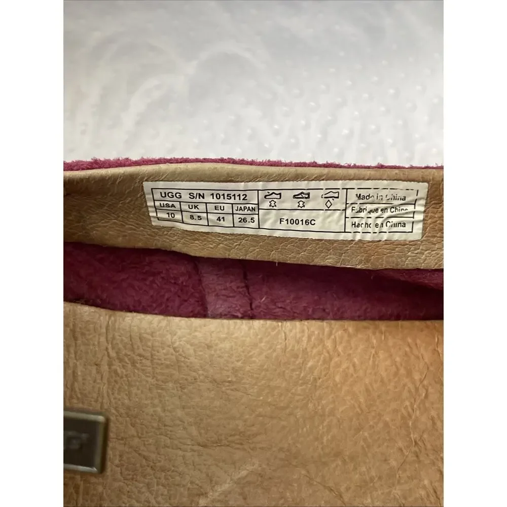 UGG Pink Suede Zip Front Flats Loafers Espadrille Trim Women’s Size 10 EU 41